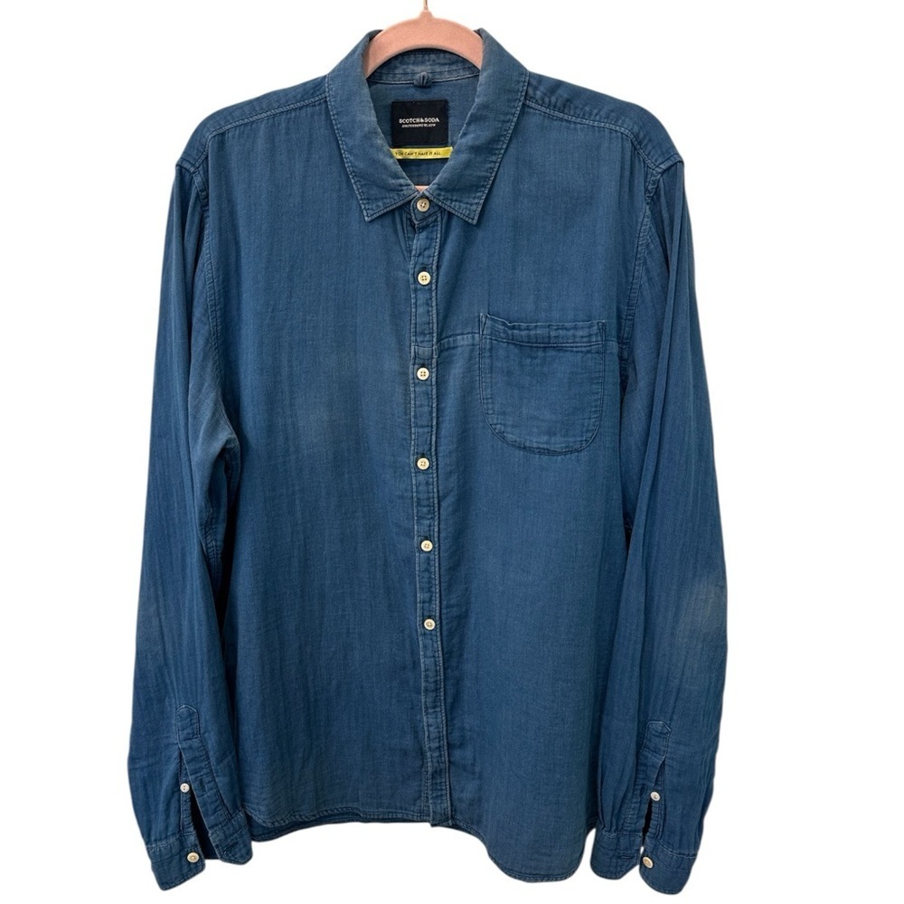 Scotch & Soda Men's XL Blue Denim Long Sleeve Button Up Shirt 100% Cotton